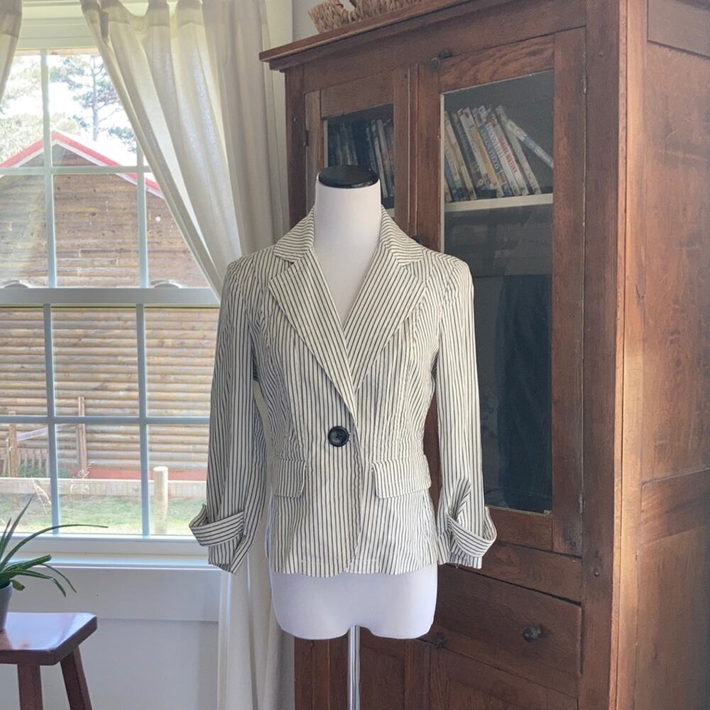 Talbots Grey & White Striped Blazer, Size 6P
